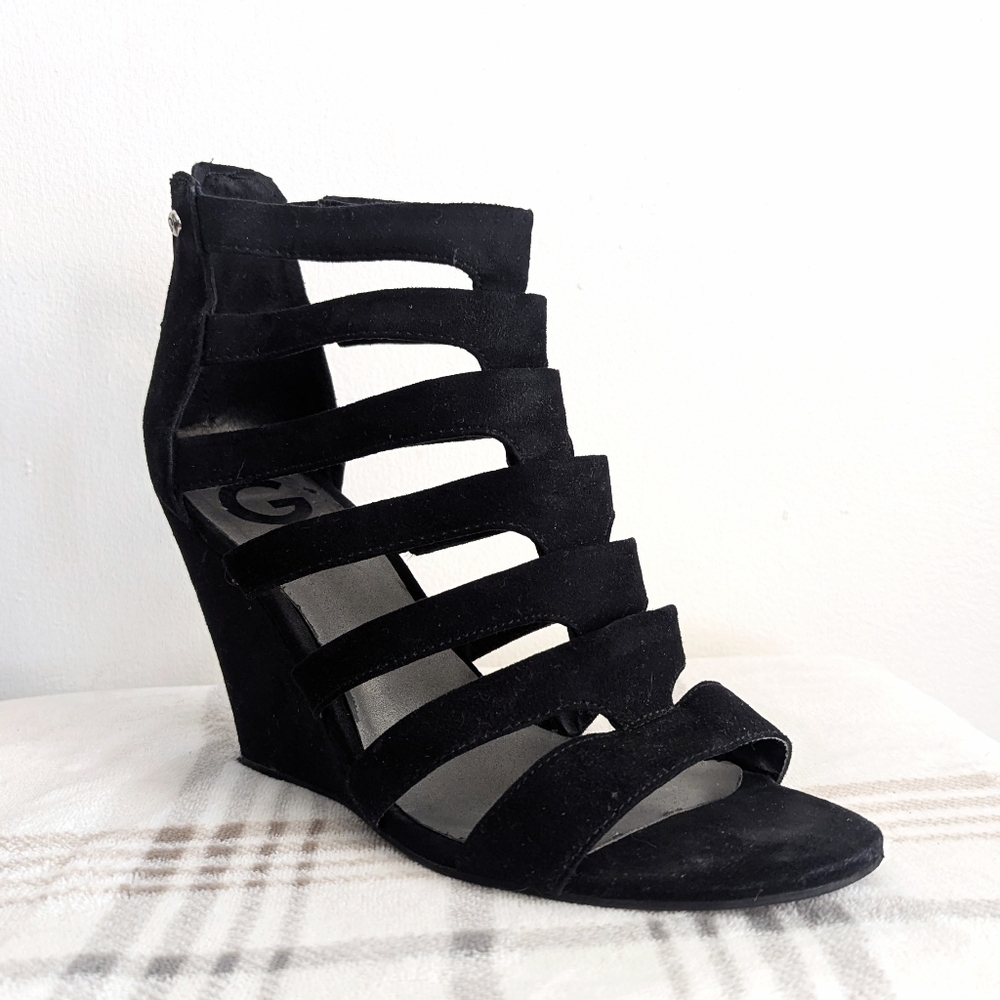 Guess Black Strappy Wedge Sandals Gladiator Style
